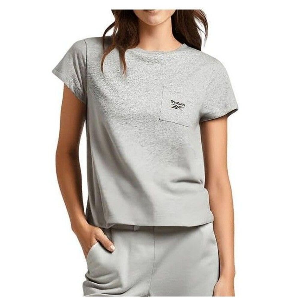 Reebok Womens XL Medium Grey Logo Pocket Short Sleeve T Shirt Top NWT BY48